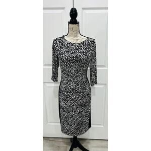 LAUREN by Ralph Lauren Classy Black White Shirred Sheath Stretch Dress Size 6